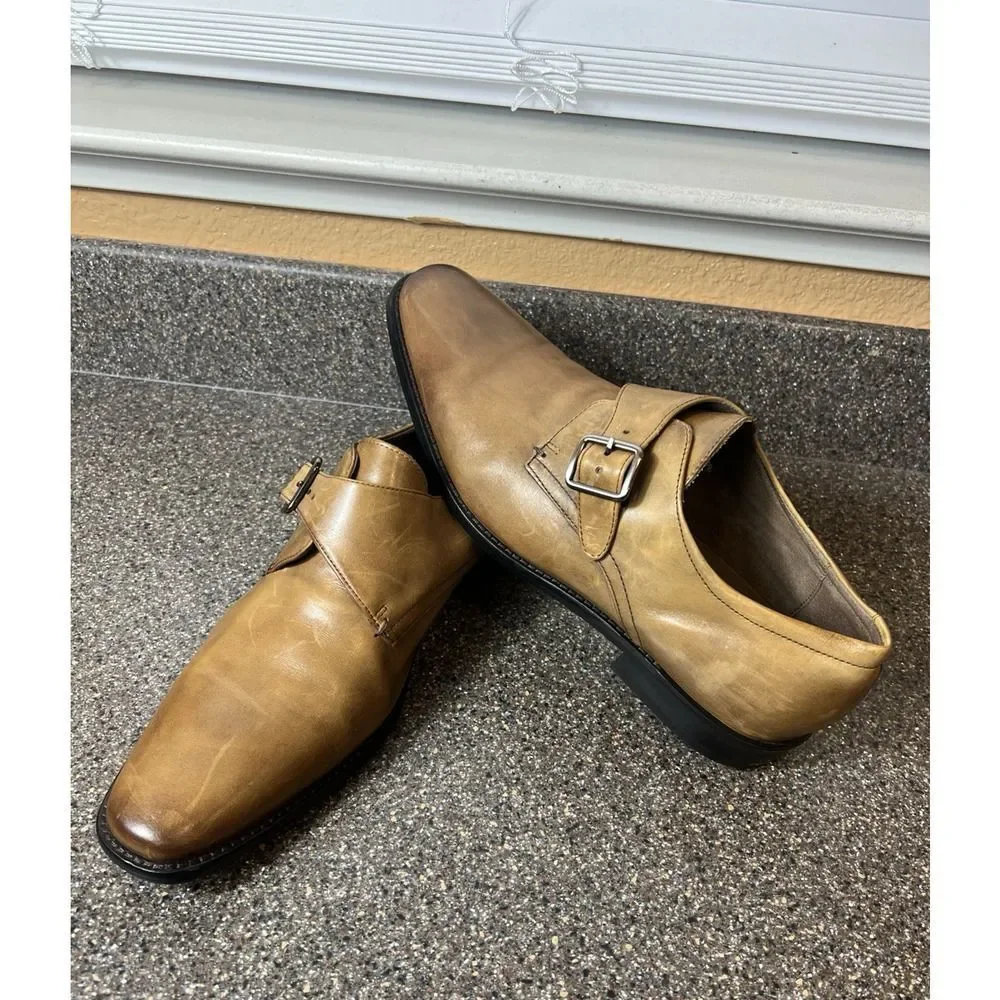 Banana Republic Mens Size 11.5 Tan Leather Comfort Dress /Casual Shoe Monk Strap